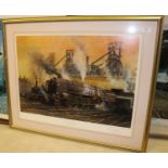 3x Terence Cuneo signed and framed prints. 'Last of the Steam Workhorses', showing a Class 9F in the