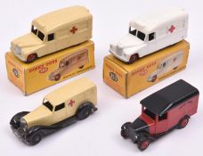 4 Dinky Toys. 2x Daimler Ambulance (253), an example in cream and another in white, both boxed. Plus