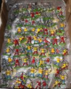 100 Britains (made in Hong Kong) etc plastic knights. 25 mounted- horses with white and yellow