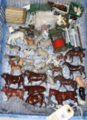 Quantity of Britains farm animals etc. Small Fordson tractor, Bulls, horses, donkey, ponies,