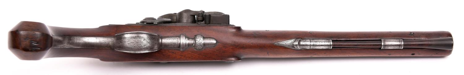 A 20 bore flintlock duelling pistol by Perry, c 1780, 15" overall, sighted octagonal barrel 10" with - Image 2 of 2