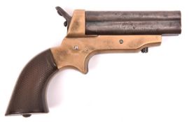 A .30" RF Sharps patent 4 barrelled pistol, number 13858, the bronze frame stamped "C Sharps