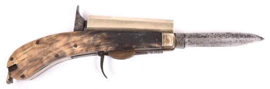 A .30" Unwin & Rogers percussion knife pistol, octagonal German silver barrel 3½" with B'ham proofs;