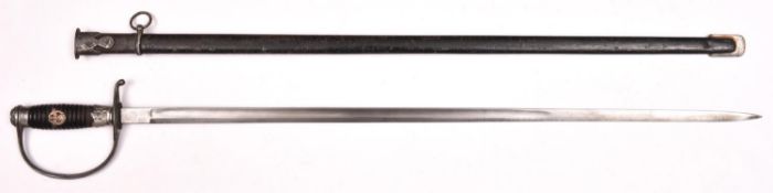 A Third Reich SS NCO's police sword, blade 30½" marked "Horster"; plated hilt with blackened grip,