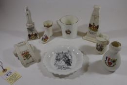 8 items of crested china: City of London Edith Cavell, WWI tank Halifax, City of Liverpool German