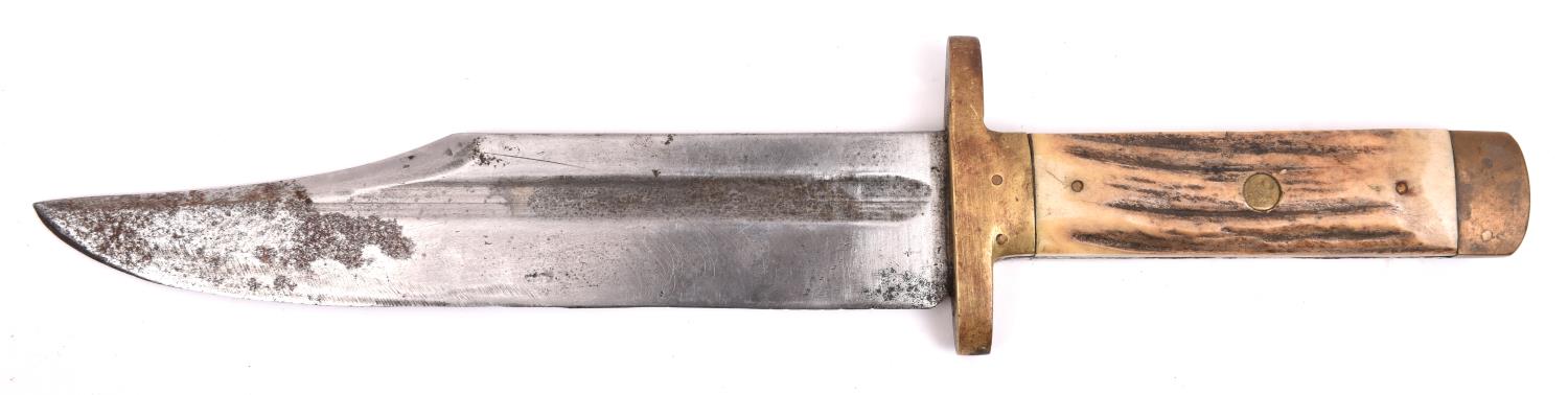 A Bowie knife, heavy clipped back blade 8¾", the hilt having heavy brass cross guard and pommel - Image 2 of 2