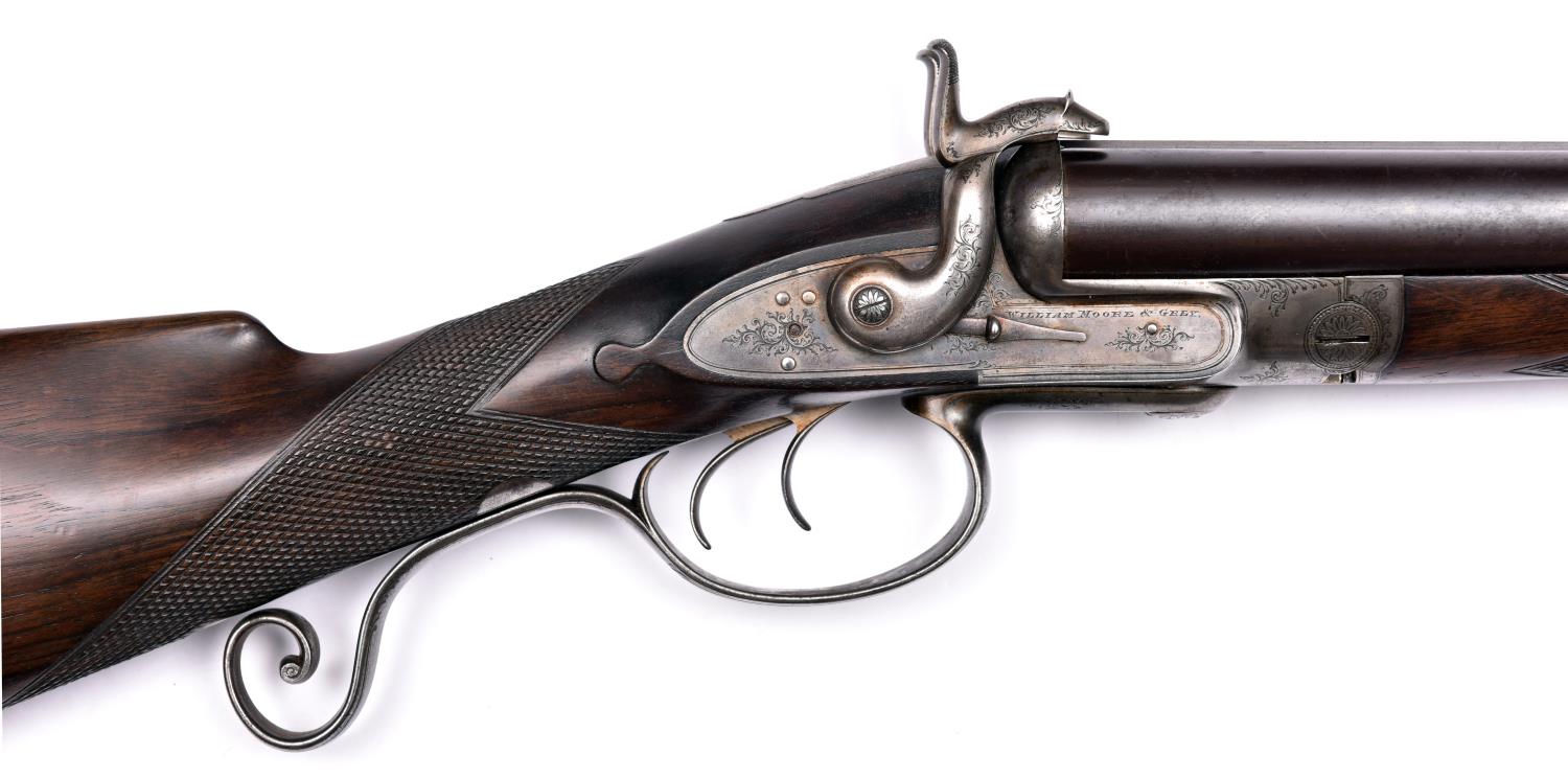 A good rare double barrelled 12 bore underlever pinfire rifle, by William Moore & Grey, number 2311, - Image 2 of 2