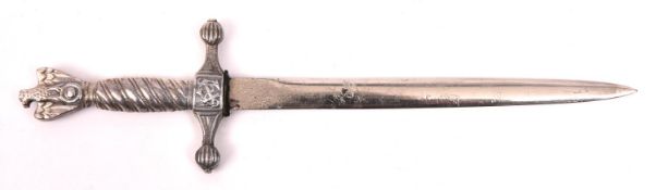 A Third Reich type of paper knife, plated finish with naval hilt, eagle pommel with swastika panel