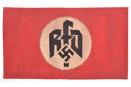 A Third Reich cloth armband, with applied black on white disc with swastika and "RFD" logo. GC £20-
