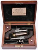 A pair of 48 bore percussion boxlock pocket pistols, by Richards, London, 6" overall, turn off