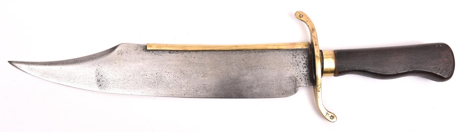 A massive Bowie knife, clipped back blade 13½" with brass covered back edge, the hilt having 5" - Image 2 of 2