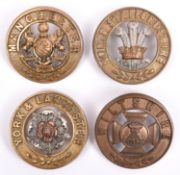 Four OR's helmet plate centres: Wiltshire, Manchester, N Staffordshire (2 loops re-soldered) and