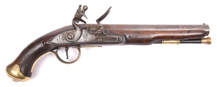 A .65" Light Dragoon pattern Volunteer flintlock holster pistol, sighted 9" barrel with flat