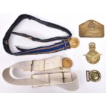 RAF cloth and bullion waistbelt with gilt KC buckle; RAF plastic belt with QC buckle, scarce RAF