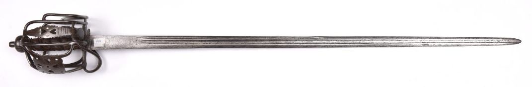 A mid 18th century Scottish basket hilted backsword, blade 37½" with one narrow fuller and one broad