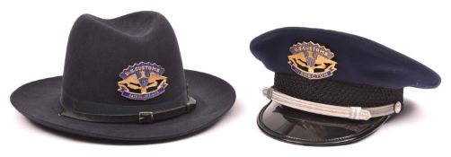 A scarce US Customs Patrol officers black felt campaign hat, gilt and blue enamel badge, black