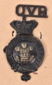 A Vic glengarry badge of the Civil Service Rifle Volunteers, black finish, also a QVR shoulder