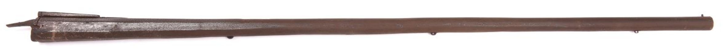 A 10 bore barrel from an early 17th century English flintlock musket, 49" overall, with octagonal