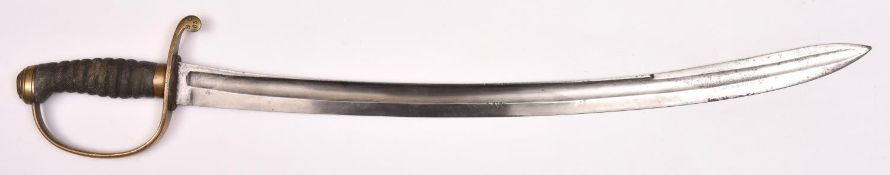 A Constabulary sidearm, blade 23½", brass stirrup hilt with rayskin grip, the quillon terminal