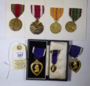 USA Medals: Purple Heart (2, 1 with miniature), un-named; Meritorious Service medal; Asiatic-Pacific