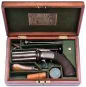A 6 shot 48 bore self cocking bar hammer percussion pepperbox revolver, by Parker Field & Sons,