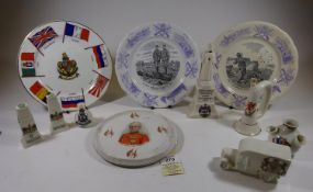 7 items of crested china: Southport Edith Cavell, Prestatyn bugle, Whitehall Cenotaph (2), Bath van.