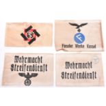 4 Third Reich armbands, T.E.N.O, Wehrmacht Streifendienst, another different Wehrmacht