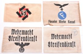 4 Third Reich armbands, T.E.N.O, Wehrmacht Streifendienst, another different Wehrmacht