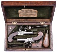 A pair of good quality 60 bore flintlock pocket pistols, by Brummitt, Nottingham, c 1820, 5¼"