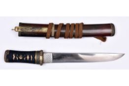 A Japanese tanto with brass and silver bamboo effect matching mounts which include fuchi kashira,