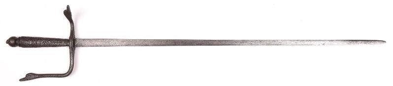 A sword, late 17th century slender single edged blade 32½" of thin wedge section, etched with
