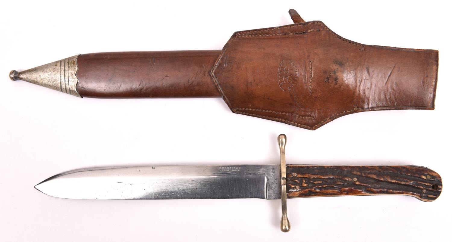 A good Victorian Bowie knife, by Joseph Rodgers for S.W. Silver & Co, spear point blade 8¼", the - Image 2 of 2