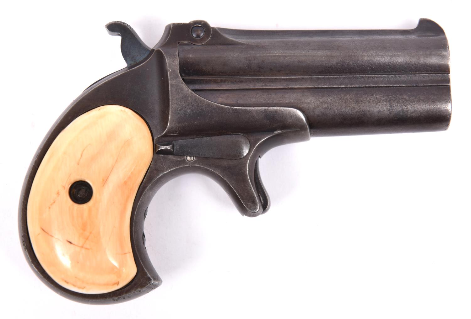 A .38" RF double barrelled over and under Remington derringer pistol, number 734, blued overall with