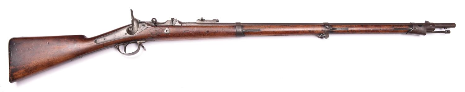 A Belgian P1867 11.5mm Albini Braendlin hinged breech military rifle, barrel 35", number 2578, the