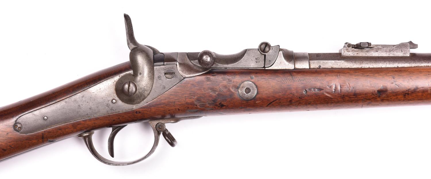 A Belgian P1867 11.5mm Albini Braendlin hinged breech military rifle, barrel 35", number 2578, the - Image 2 of 2