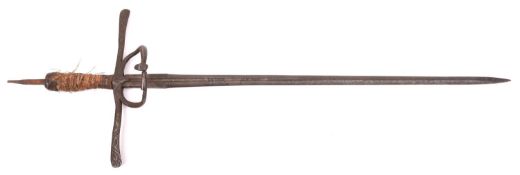 A 17th century short sword or long hanger, converted from a rapier, slender blade 20½" with deep