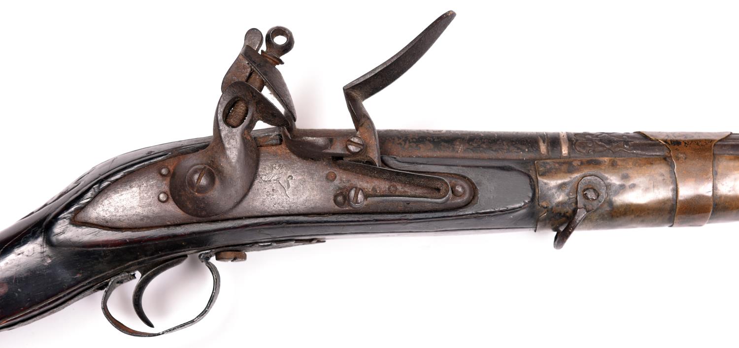 A 20 bore Indian flintlock jezail, 66" overall, ex-matchlock barrel 51½", the breech with traces - Image 2 of 3