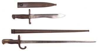 An 1874 Gras bayonet, the blade marked "Waffenfabrik Steyr 1881", in its scabbard; and a Spanish