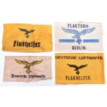 4 Third Reich printed armbands: Deutsche Luftwaffe, Deutscher Luftwaffe Flakhelfer; Flakturm