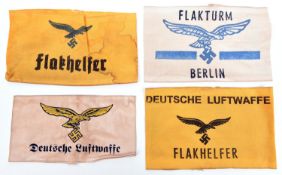 4 Third Reich printed armbands: Deutsche Luftwaffe, Deutscher Luftwaffe Flakhelfer; Flakturm