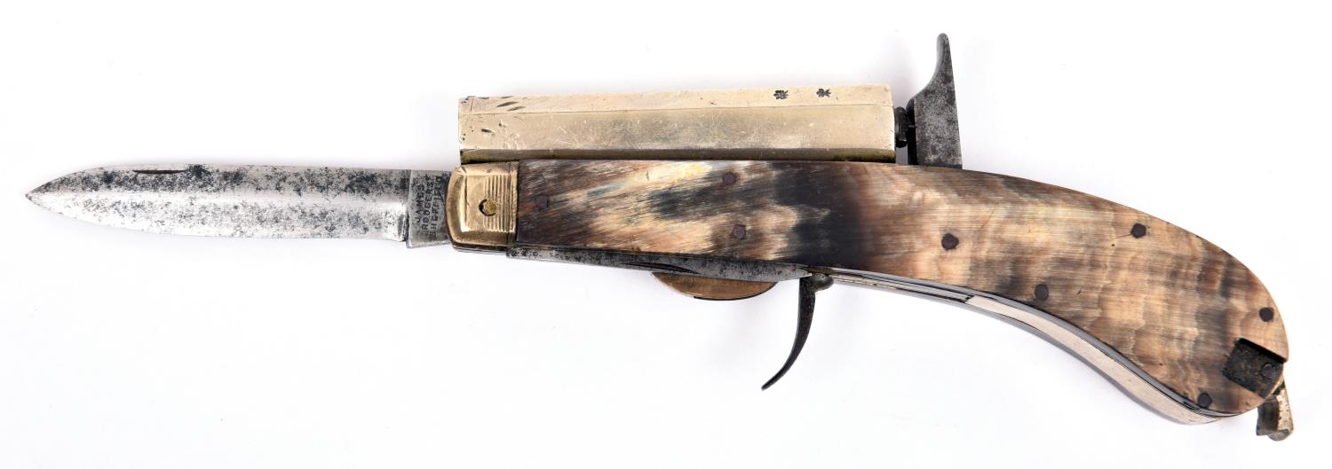 A .30" Unwin & Rogers percussion knife pistol, octagonal German silver barrel 3½" with B'ham proofs; - Image 2 of 2