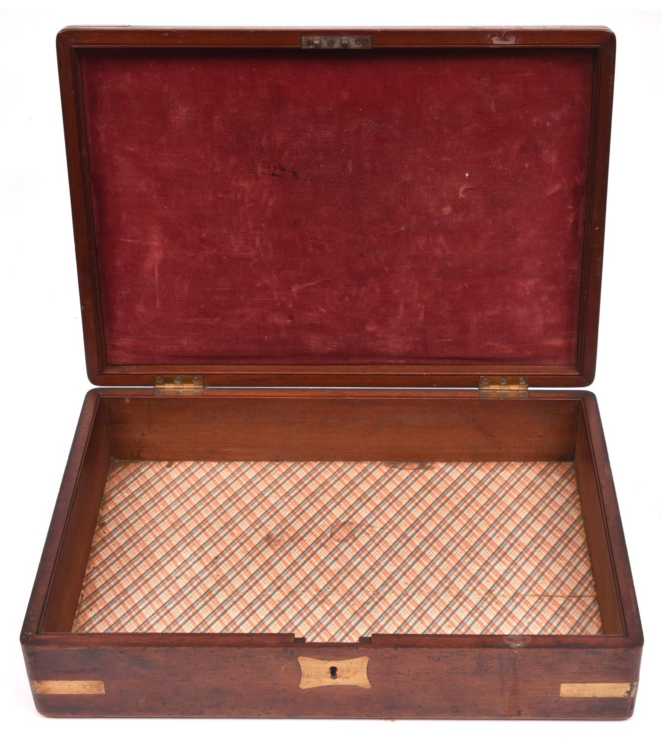 An empty brass bound mahogany cutlery (?) box, suitable for casing a pair of pistols, 15" x 10" x 3" - Image 2 of 2