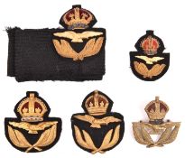 5 RAF cap badges, all KC, bullion and gilt with mohair band, small bullion and gilt, both VGC,