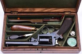 A 5 shot 54 bore Beaumont Adams double action percussion revolver, 11½" overall, barrel 5¾", the top