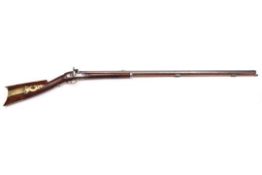 An American .38" percussion Plains Rifle, c 1840, 52½" overall, heavy octagonal barrel 37½", with