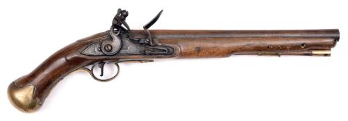 A .56" Tower long Sea Service flintlock belt pistol, 12" barrel with ordnance proofs; flat lock with