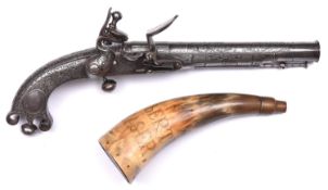 A good 22 bore Scottish all steel flintlock belt pistol, by John Murdoch of Doune, c 1760, 12"