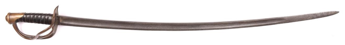 A 19th century continental Cavalry officers sword, curved blade 35", the ricasso stamped "GB" in