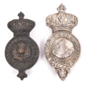 A plated pewter martingale badge of the Royal Perth Rifles (no fittings, soldered bolt); and a