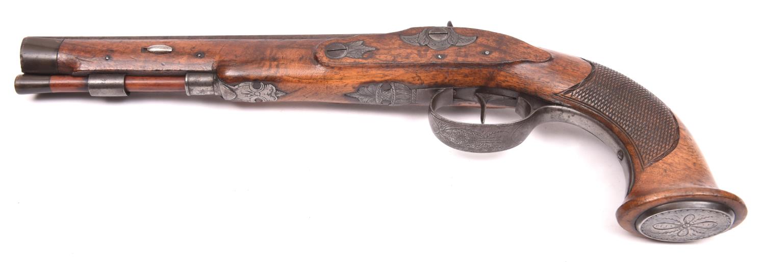 A French percussion holster pistol c 1840, lightly browned octagonal barrel 8", with 8 groove - Image 2 of 2